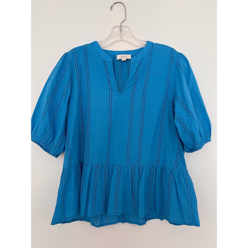 LOFT Blue Eyelet Blouse